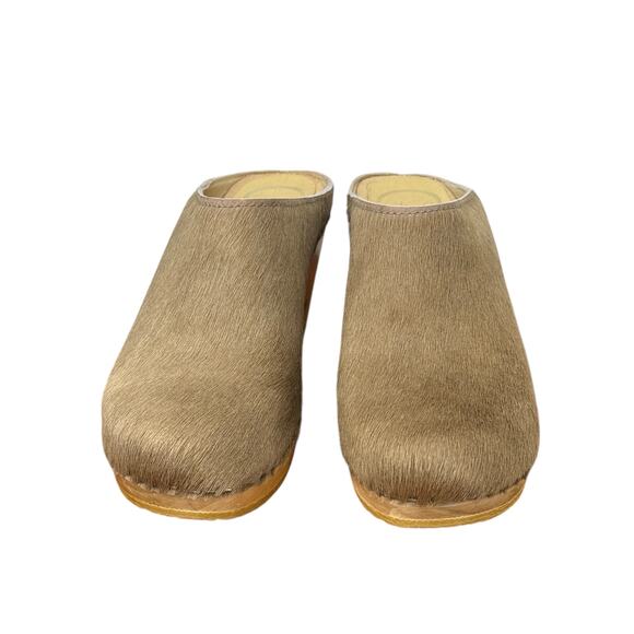 No. 6 New School Clog Wedge 39 9 Horsehair Brown Tan Classic Handmade Luxe Wood - Picture 4 of 9